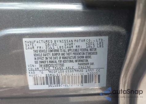 2020 Nissan Sentra Sv Xtronic Cvt из США, поврежденный, VIN 3N1AB8CV2LY277590